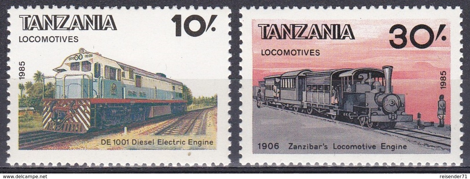 Tansania Tanzania 1985 Transport Eisenbahnen Railways Lokomotiven Trains DE1001 Dampflokomotiven, Mi. 284-5 ** - Tansania (1964-...)