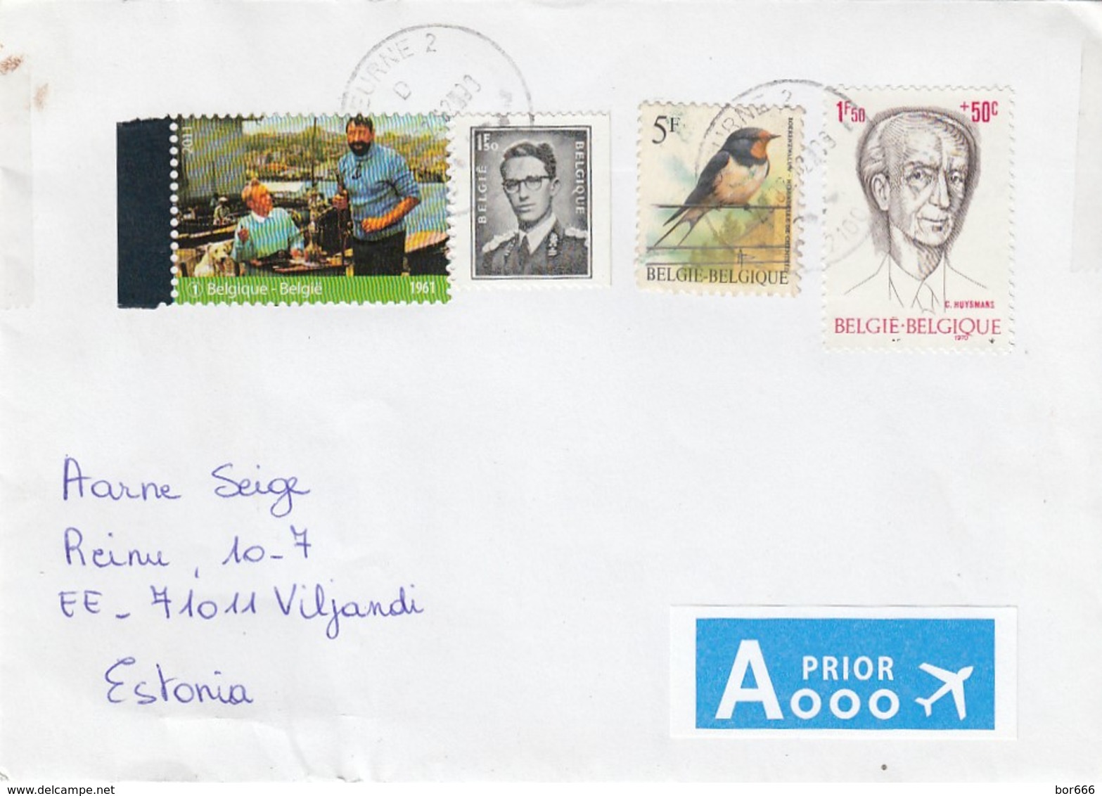 GOOD BELGIUM Postal Cover To ESTONIA 2012 - Good Stamped: Persons ; Bird ; Cinema - Covers & Documents