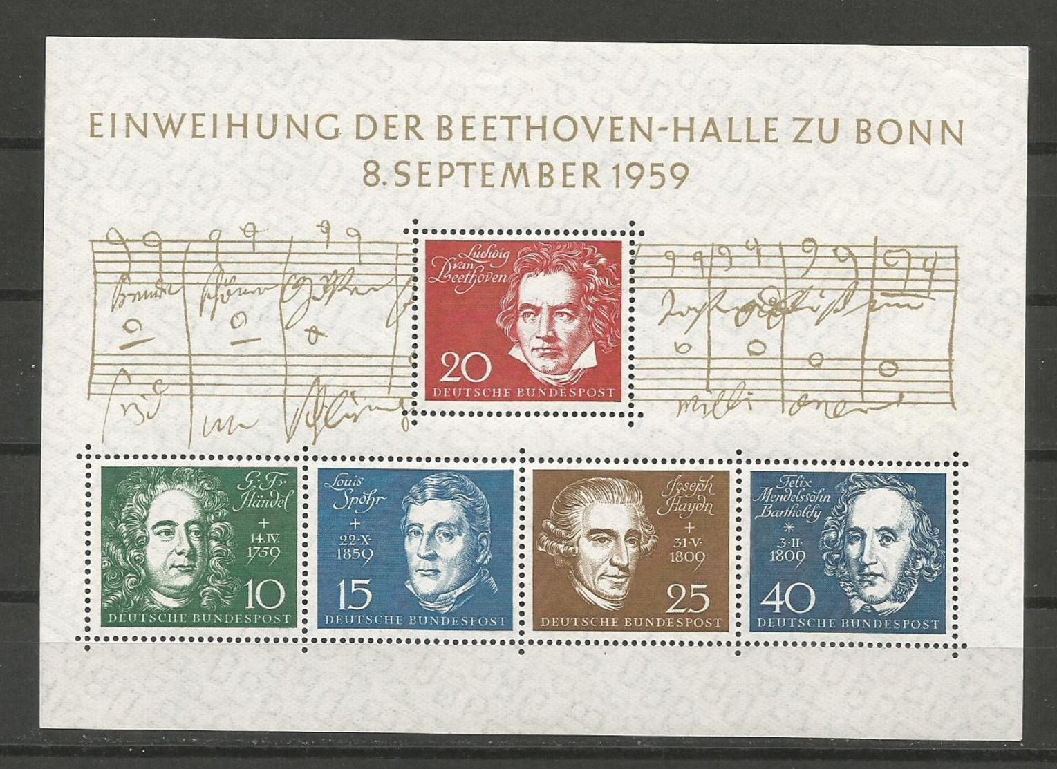 GERMANY DEUTSCHLAND 1959 BLOK BLOCK BEETHOVEN UNUSED - Nuevos