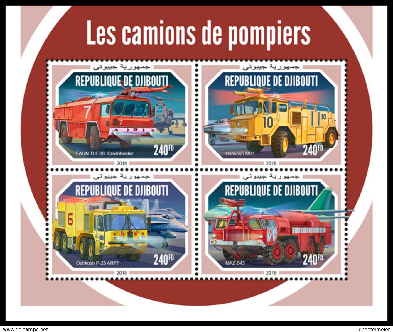 DJIBOUTI 2018 MNH Helicopter Hubschrauber Fire Engines M/S - IMPERFORATED - DH1903 - Hélicoptères