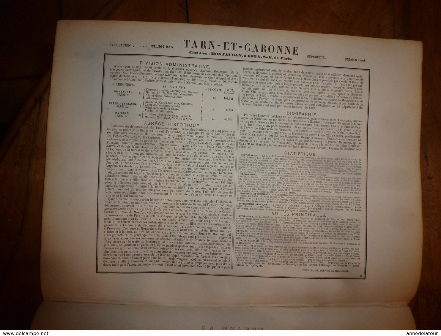 1880 TARN Et GARONNE (Montauban,Caussade,Castelsarrasin,Moissac,etc)  Carte Géo-Descriptive:Edition Migeon,géographe - Cartes Géographiques
