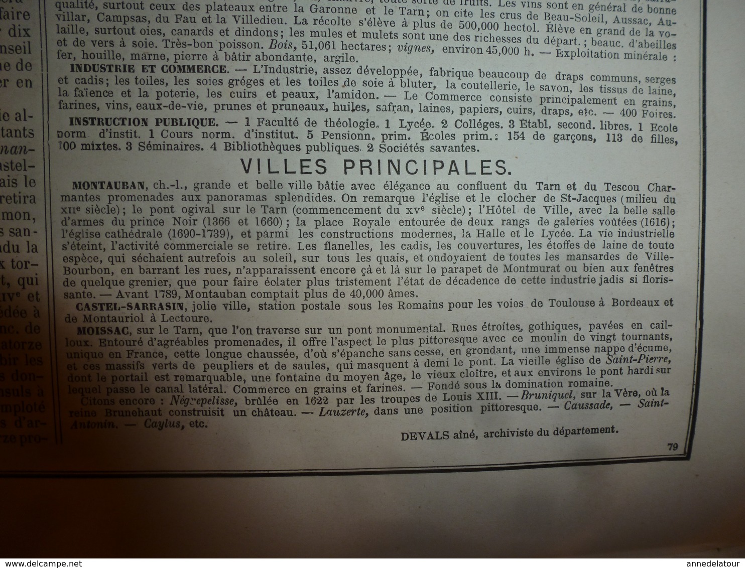 1880 TARN et GARONNE (Montauban,Caussade,Castelsarrasin,Moissac,etc)  Carte Géo-Descriptive:Edition Migeon,géographe