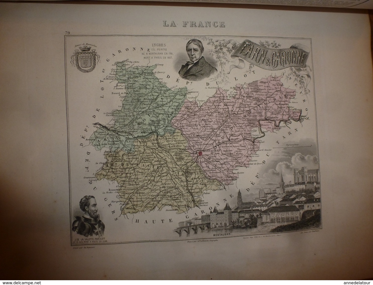 1880 TARN et GARONNE (Montauban,Caussade,Castelsarrasin,Moissac,etc)  Carte Géo-Descriptive:Edition Migeon,géographe