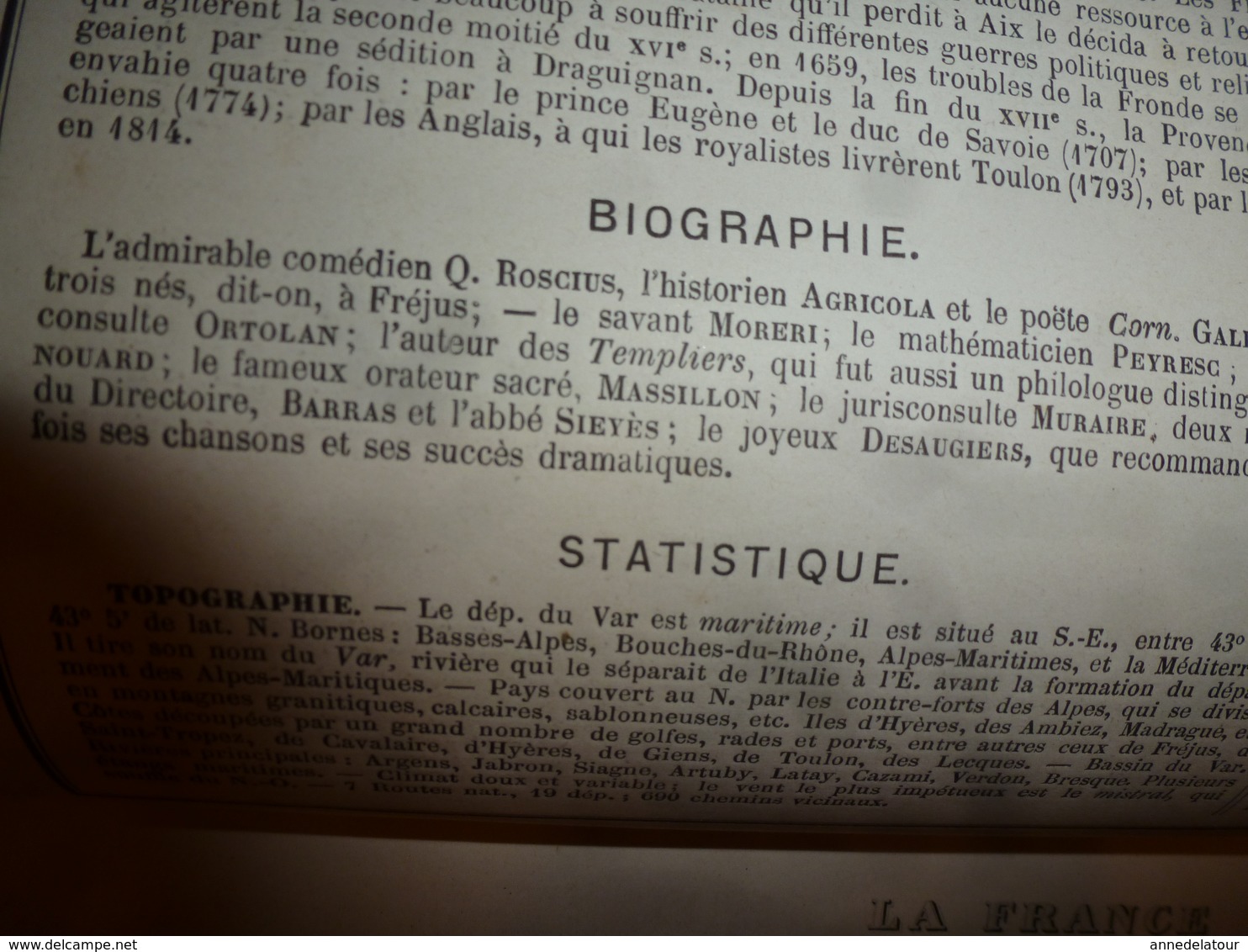 1880 VAR (Draguignan,Brignolles,Toulon,Aups,Callas,Comps,Cuers,Hyères,etc)Carte Géo-Descriptive:Edition Migeon,géographe