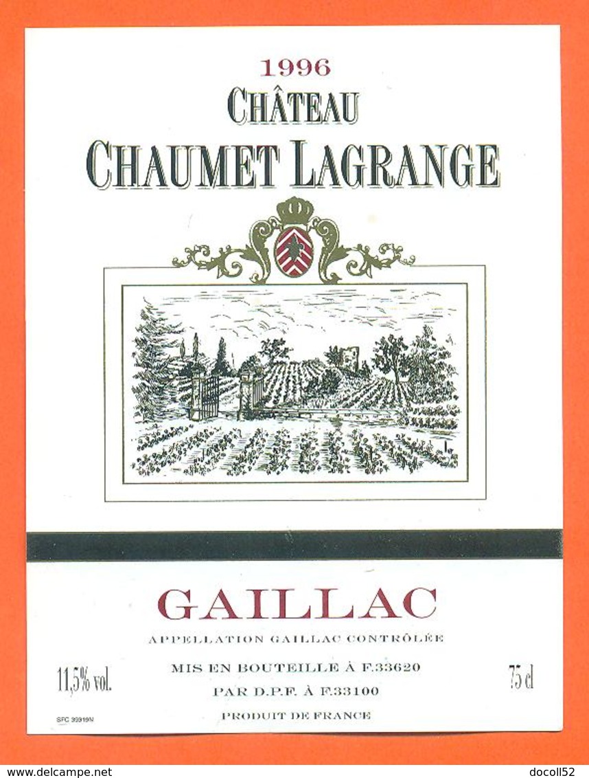 étiquette De Vin De Gaillac Chateau Chaumet Lagrange 1996 DPF à 33100 - 75 Cl - Gaillac