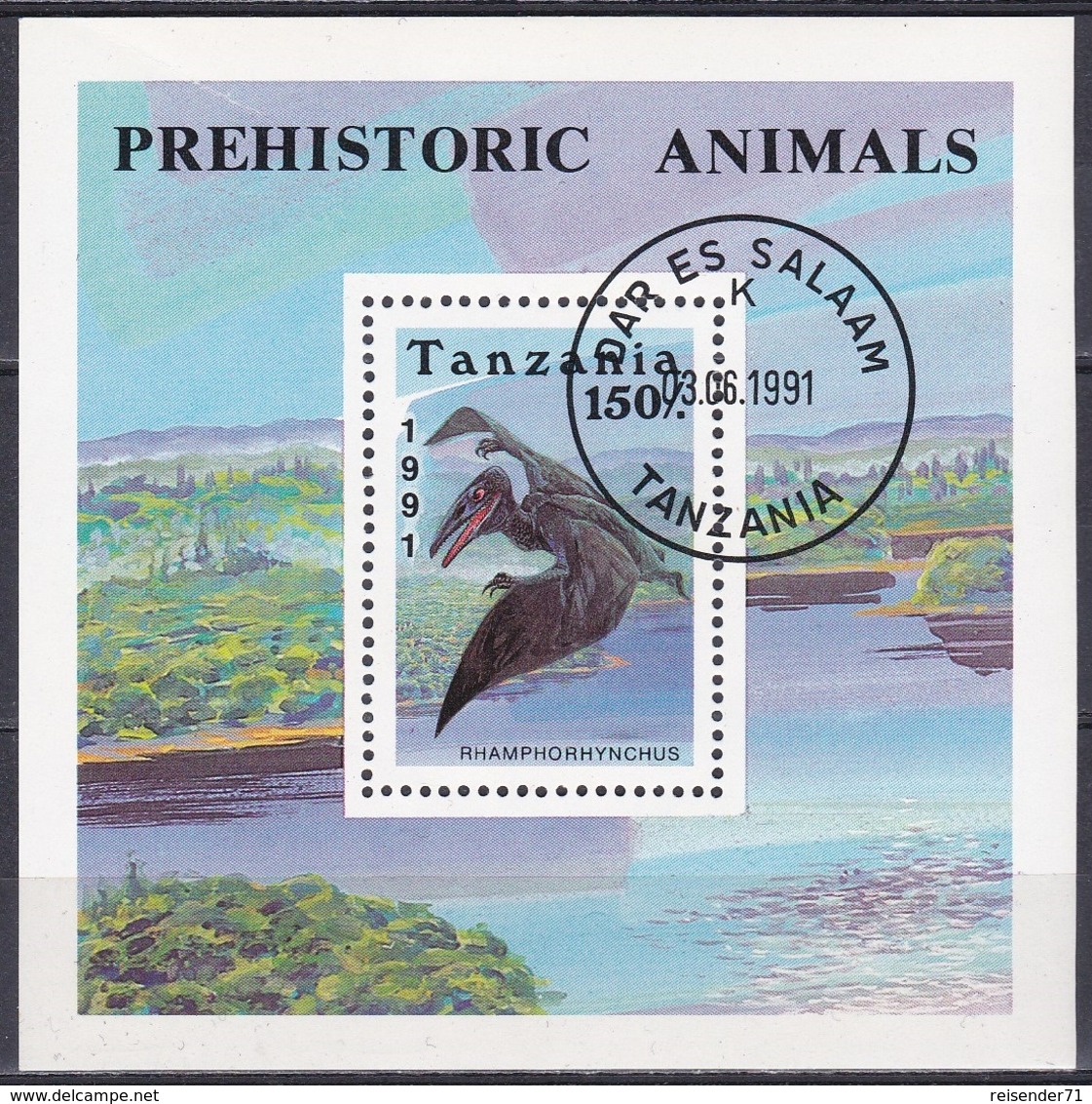 Tansania Tanzania 1991 Tiere Fauna Animals Dinosaurier Saurier Dinosaur Saurian Reptilien Rhamphorhynchus, Bl. 146 Gest. - Tanzania (1964-...)