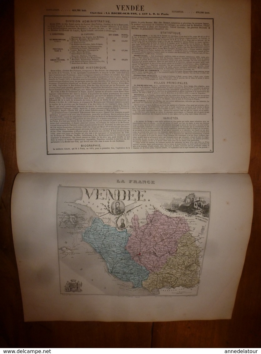 1880 VENDEE (La-Roche-sur-Yon,Fontenay,Les-Sables-d'Olonne,Luçon,etc) Carte Géo-Descriptive:Edition Migeon,géographe - Cartes Géographiques