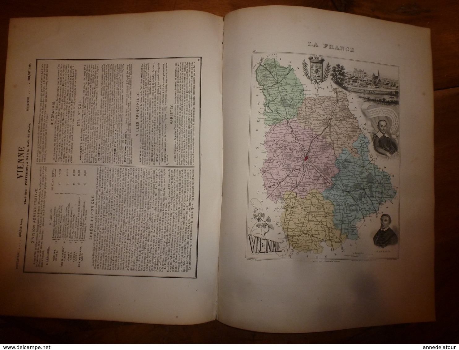 1880 VIENNE (Poitiers,Châtellerault,Civray,Loudun,Monmorillon,Lusignan,etc)Carte Géo-Descriptive:Edition Migeon,géograph - Cartes Géographiques