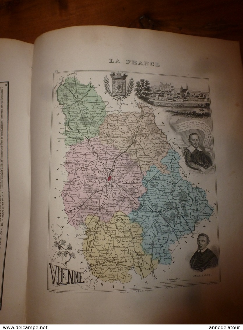 1880 VIENNE (Poitiers,Châtellerault,Civray,Loudun,Monmorillon,Lusignan,etc)Carte Géo-Descriptive:Edition Migeon,géograph