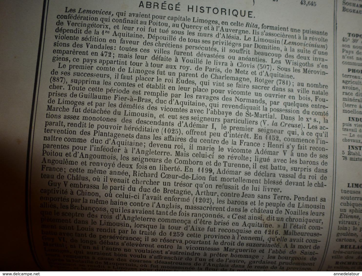 1880 Hte VIENNE (Limoges,Bellac,Rochechouart,St-Yrieix,Aixe,Nantiat,etc)Carte Géo-Descriptive:Edition Migeon,géograph