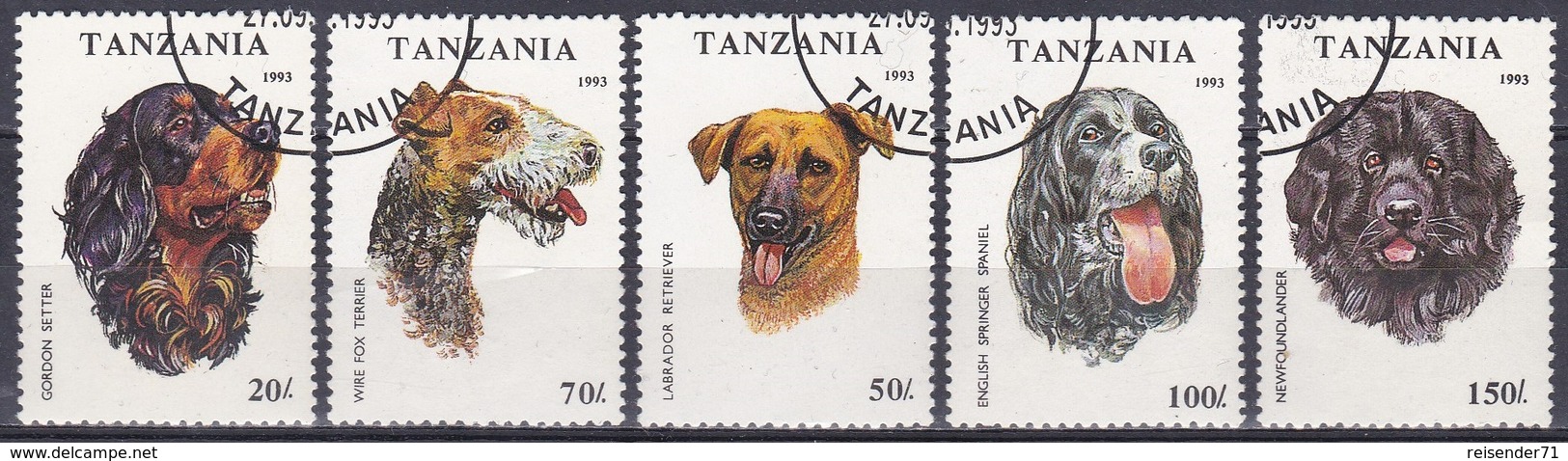 Tansania Tanzania 1993 Tiere Animals Haustiere Pets Hunde Dogs Setter Labrador Terrier Spaniel, Aus Mi. 1599-5 Gest. - Tansania (1964-...)