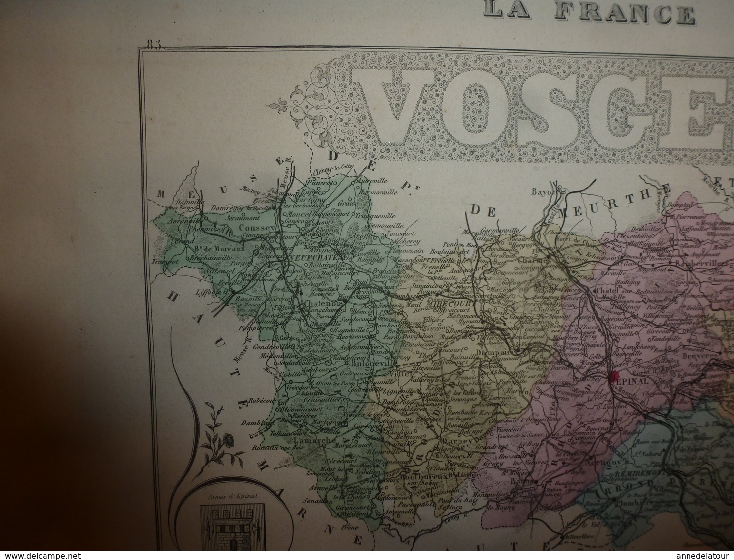 1880 VOSGES (Epinal,Mirecourt,Neufchâteau,Remiremont,St-Dié,Gerardmer,etc)Carte Géo-Descriptive:Edition Migeon,géograph - Carte Geographique