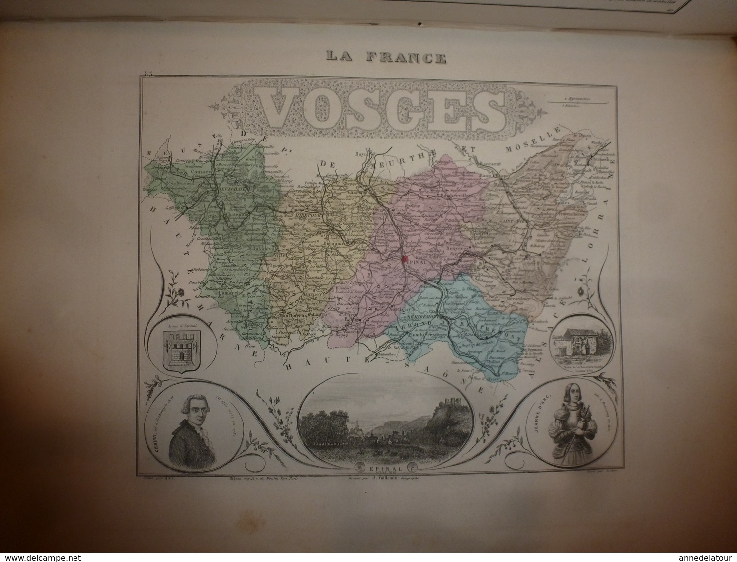 1880 VOSGES (Epinal,Mirecourt,Neufchâteau,Remiremont,St-Dié,Gerardmer,etc)Carte Géo-Descriptive:Edition Migeon,géograph