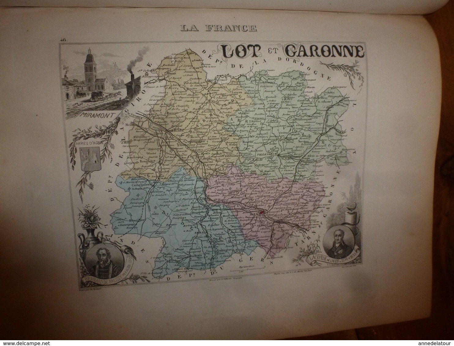 1880 LOT et GARONNE (Agen,Marmande,Nérac,Villeneuve-sur-Lot,Bouglon,etc) Carte Géo-Descriptive:Edition Migeon,géograph
