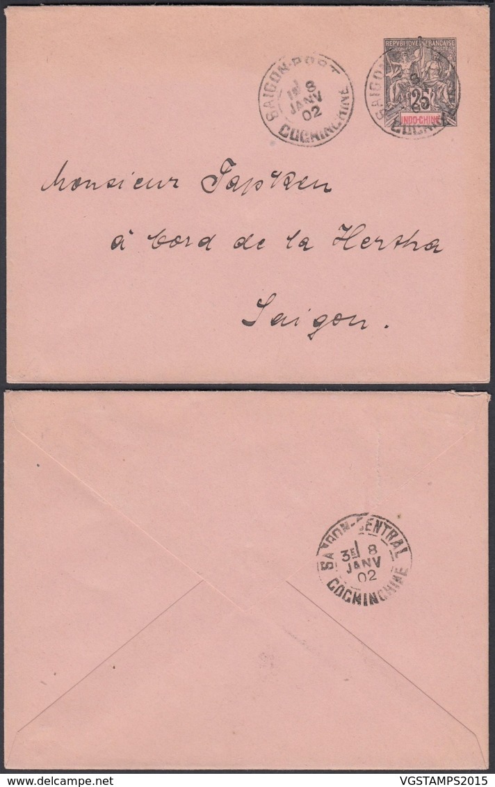 INDOCHINE EP LETTRE 25c DE SAIGON PORT 08/01/1902 VERS SAIGON (6G18538) DC-MV515 - Lettres & Documents
