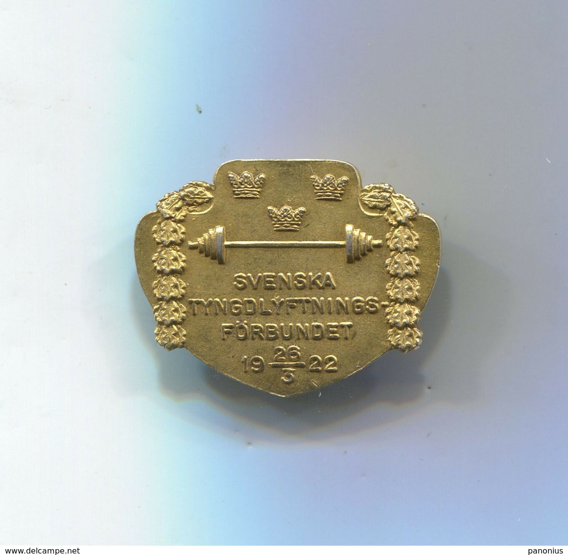 VINTAGE WEIGHTLIFTING FEDERATION SWEDEN 1922 SILVER & GILT PIN BADGE ORIGINAL!!! - Haltérophilie