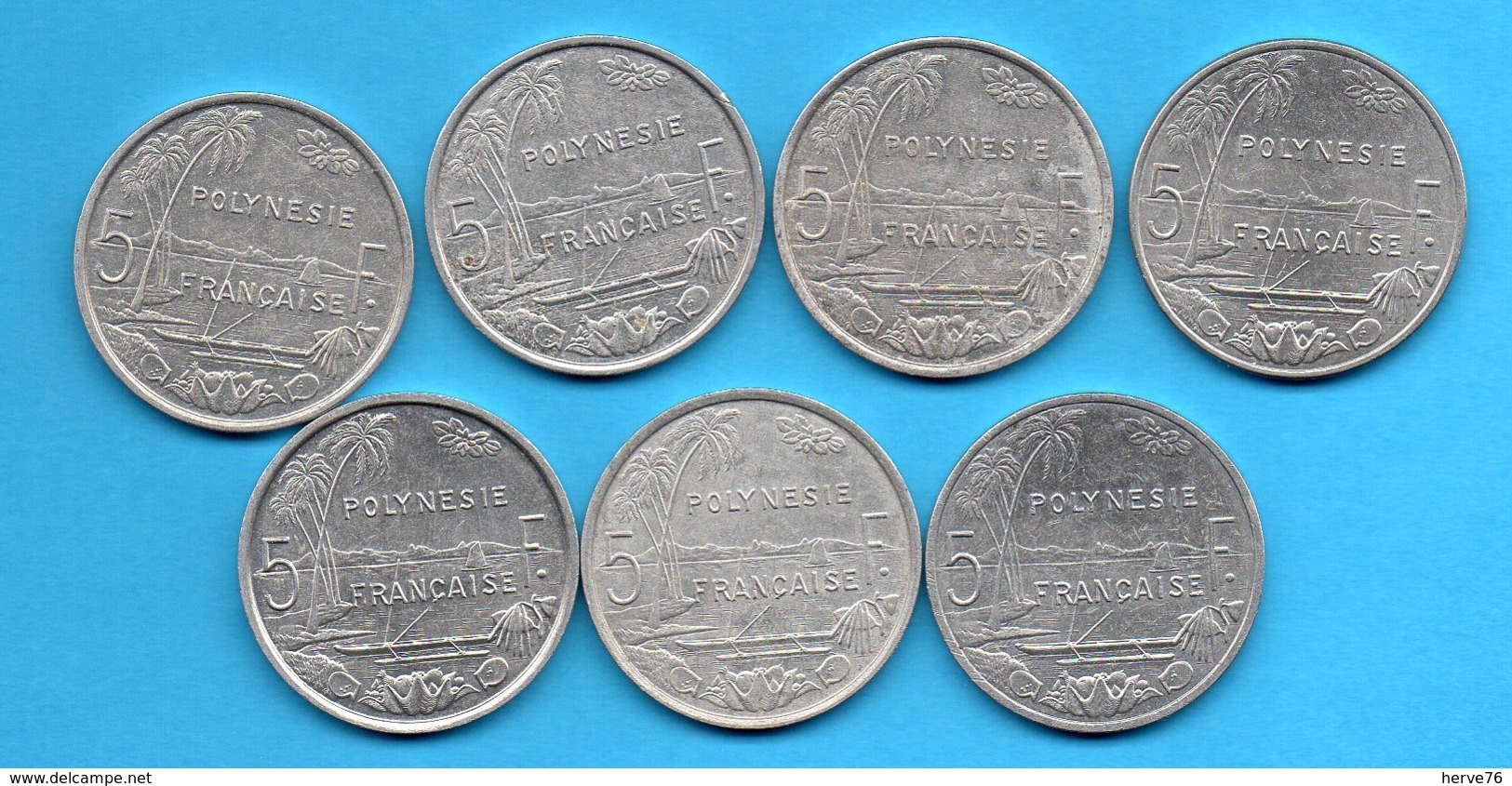 LOT 7 Pièces De 5 Francs - (années Diférentes) - Polynésie Française - French Polynesia