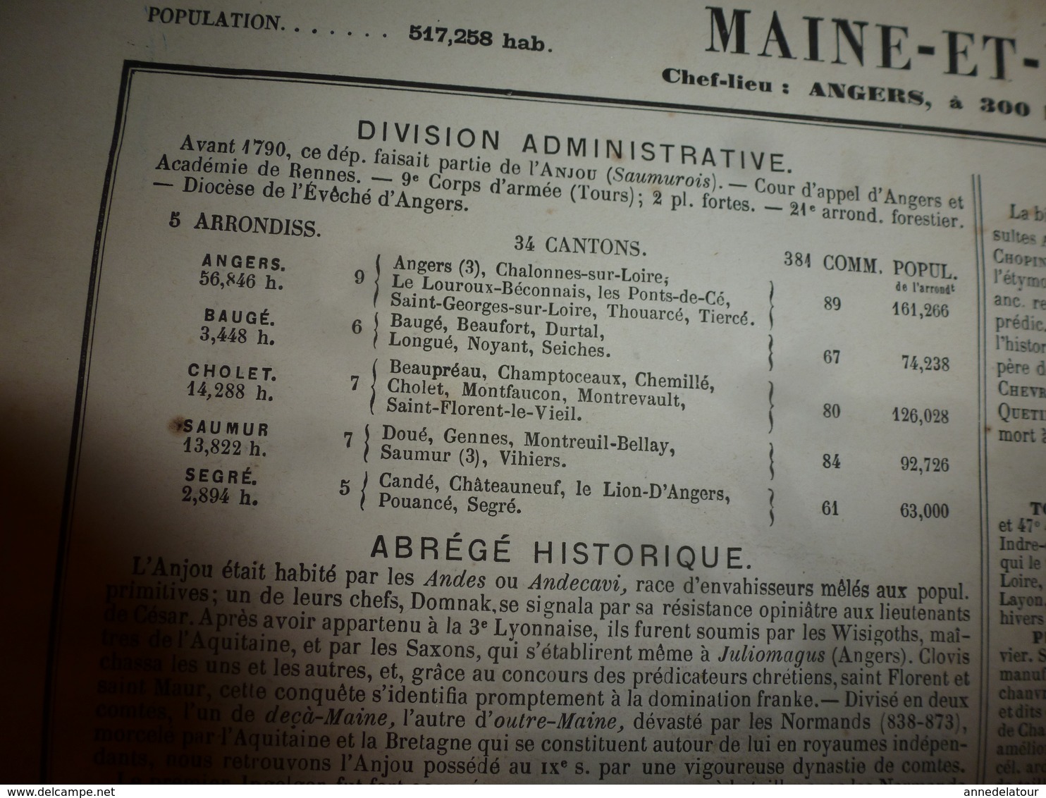 1880 MAINE et LOIRE(Angers,Baugé,Cholet,Saumur,Segré,Doué,Candé,Durtal,etc)Carte Géo-Descriptive:Edition Migeon,géograph
