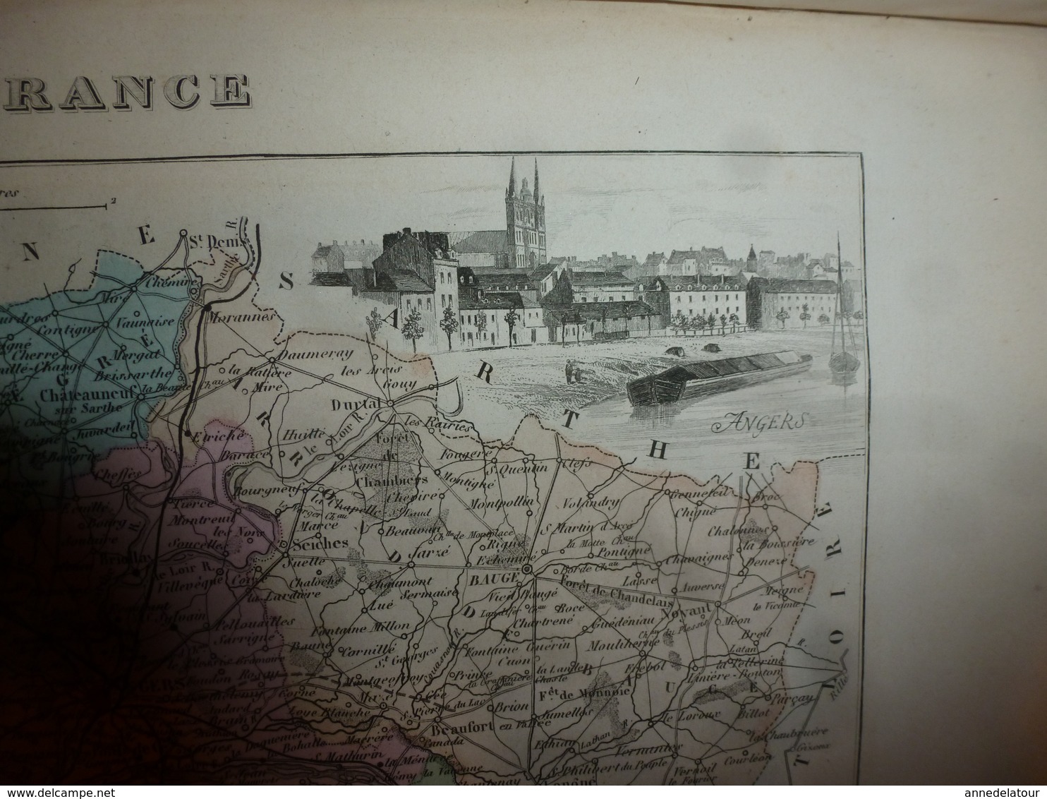 1880 MAINE et LOIRE(Angers,Baugé,Cholet,Saumur,Segré,Doué,Candé,Durtal,etc)Carte Géo-Descriptive:Edition Migeon,géograph