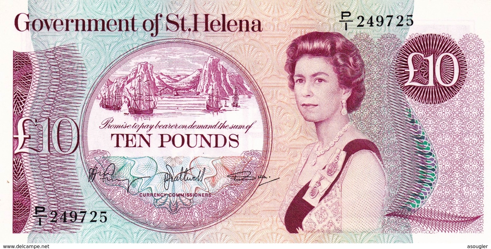 Saint Helena Island 10 Pounds ND 1985 UNC P-8b "free Shipping Via Registered Air Mail" - Sainte-Hélène