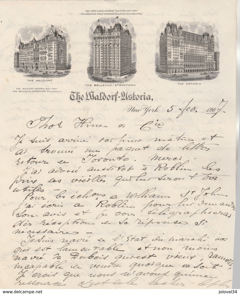 Etats Unis Lettre Illustrée 5/2/1907 THE WALDORF ASTORIA Hôtel NEW YORK - Etats-Unis