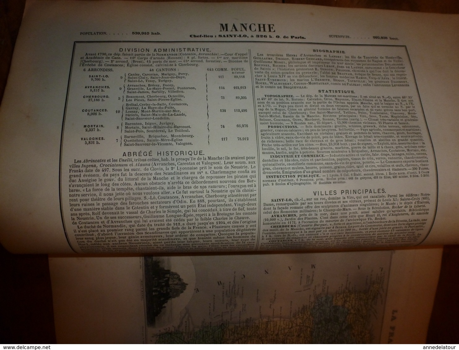 1880 MANCHE  (St-Lo, Avranches,Cherbourg,Coutances,Mortain,Valognes,etc) Carte Géo-Descriptive: Edit Migeon,géograph - Cartes Géographiques