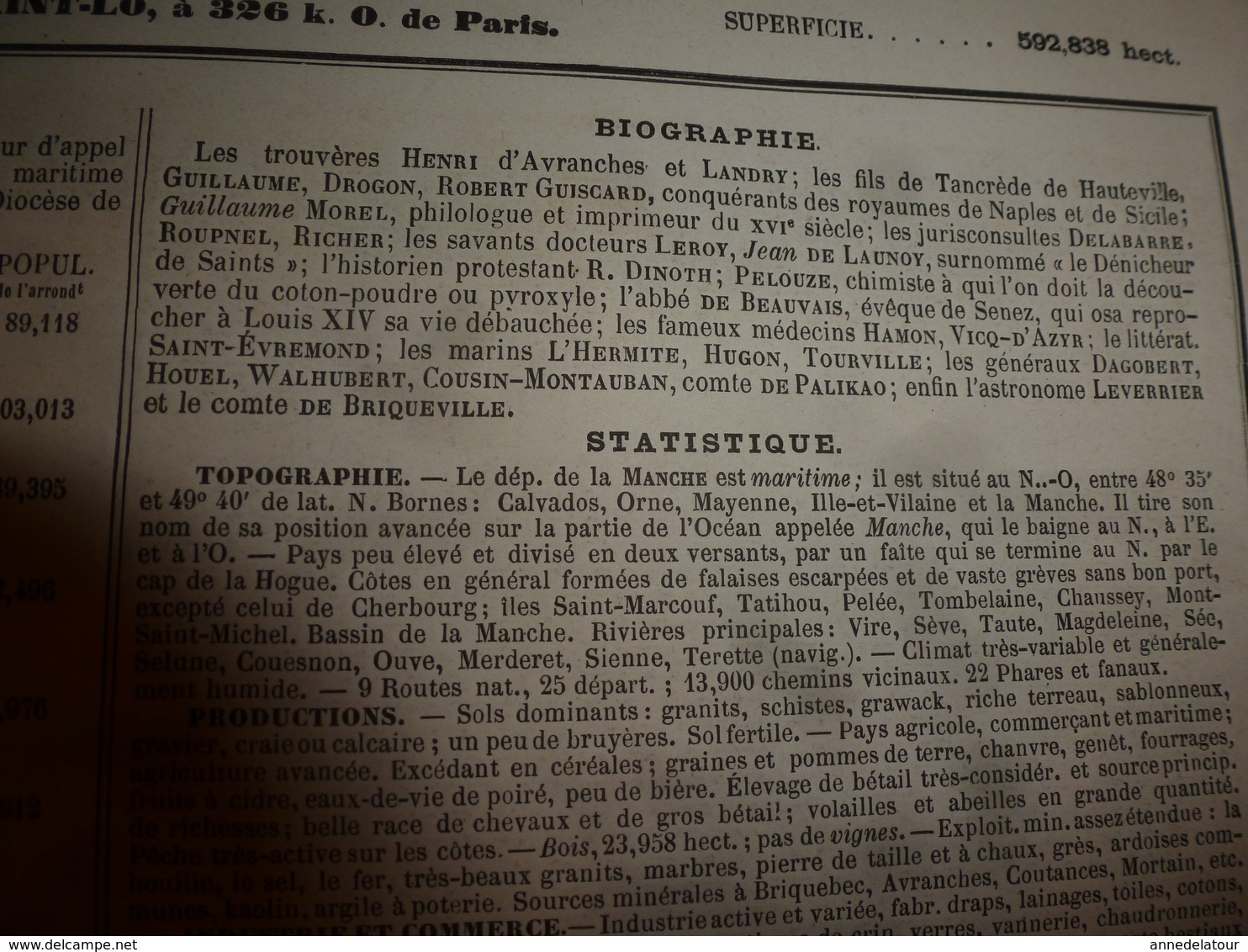 1880 MANCHE  (St-Lo, Avranches,Cherbourg,Coutances,Mortain,Valognes,etc) Carte Géo-Descriptive: Edit Migeon,géograph