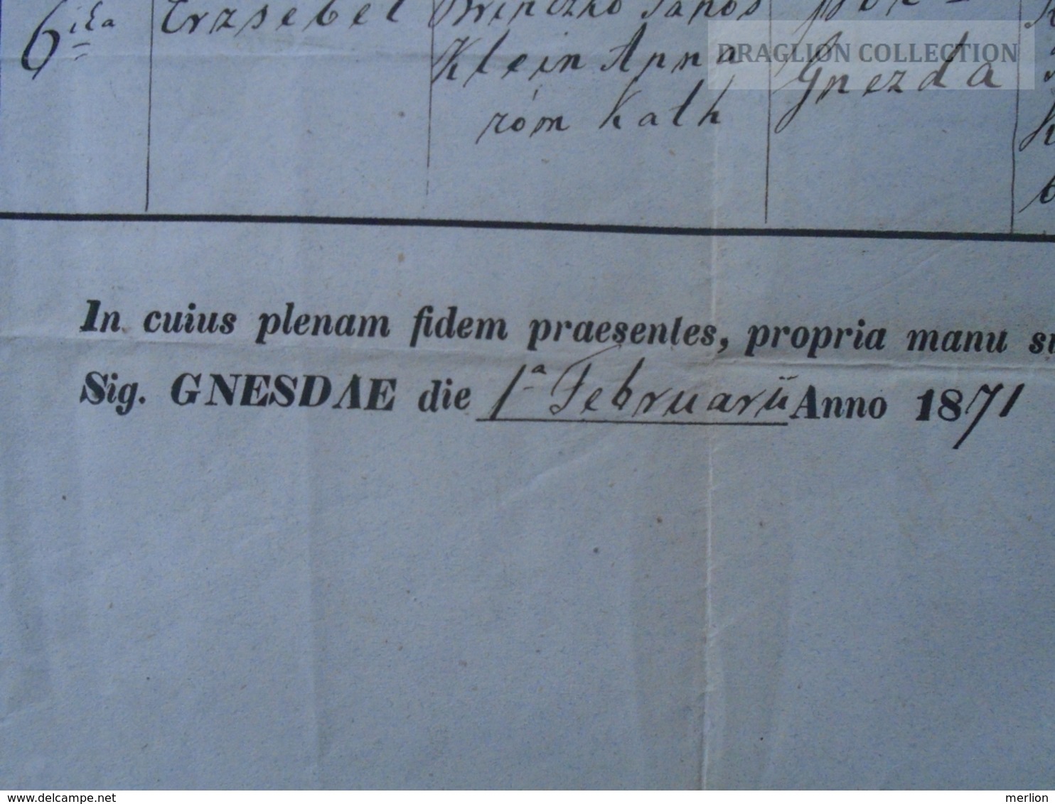 ZA174.1 Old Document -  Gnézda,  Hniezdne, Gňazda, Kniesen - 1871 - Romanovski - Klein - Brinczko - Lesznitzky - Birth & Baptism