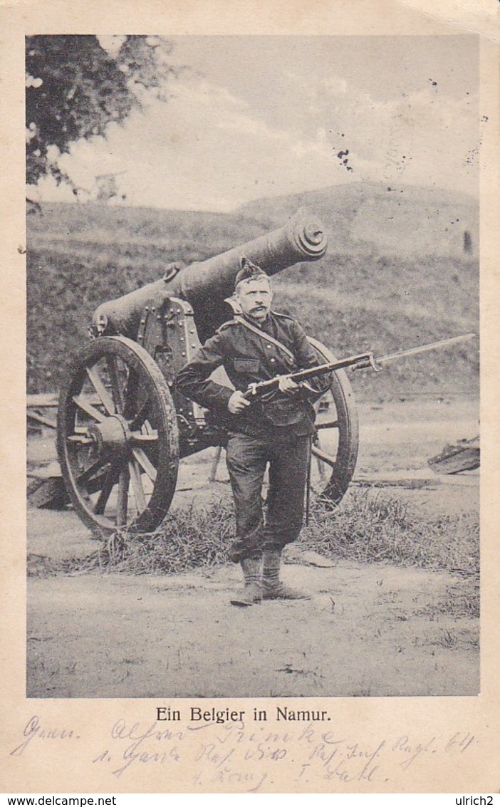 AK Ein Belgier In Namur - Kanone Artillerie Soldat Gewehr Bajonett - 1. WK - Feldpost Res. Inf. Regt 64 - 1916 (38962) - Namur