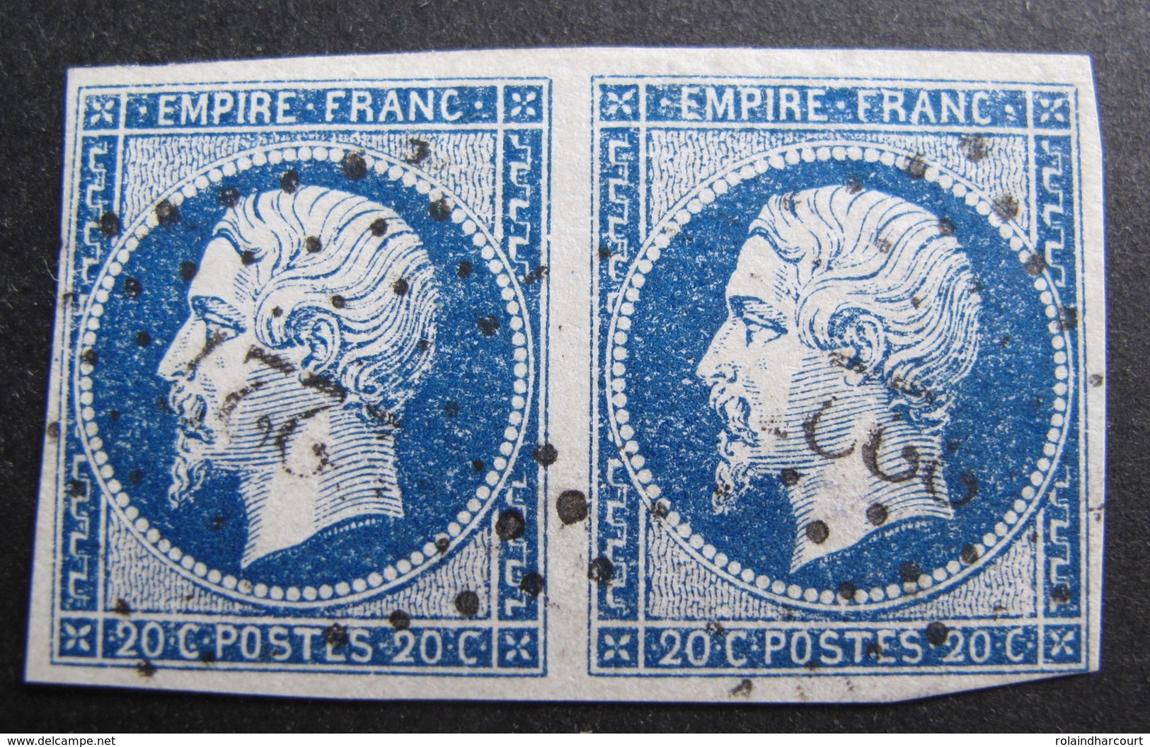 R1680/393 - NAPOLEON III (PAIRE) N°14Ab Bleu Foncé - GC 222 : AZILLE (Aude) ➤➤ INDICE 7 - VARIETE ☛ Fond étoilé - 1853-1860 Napoléon III