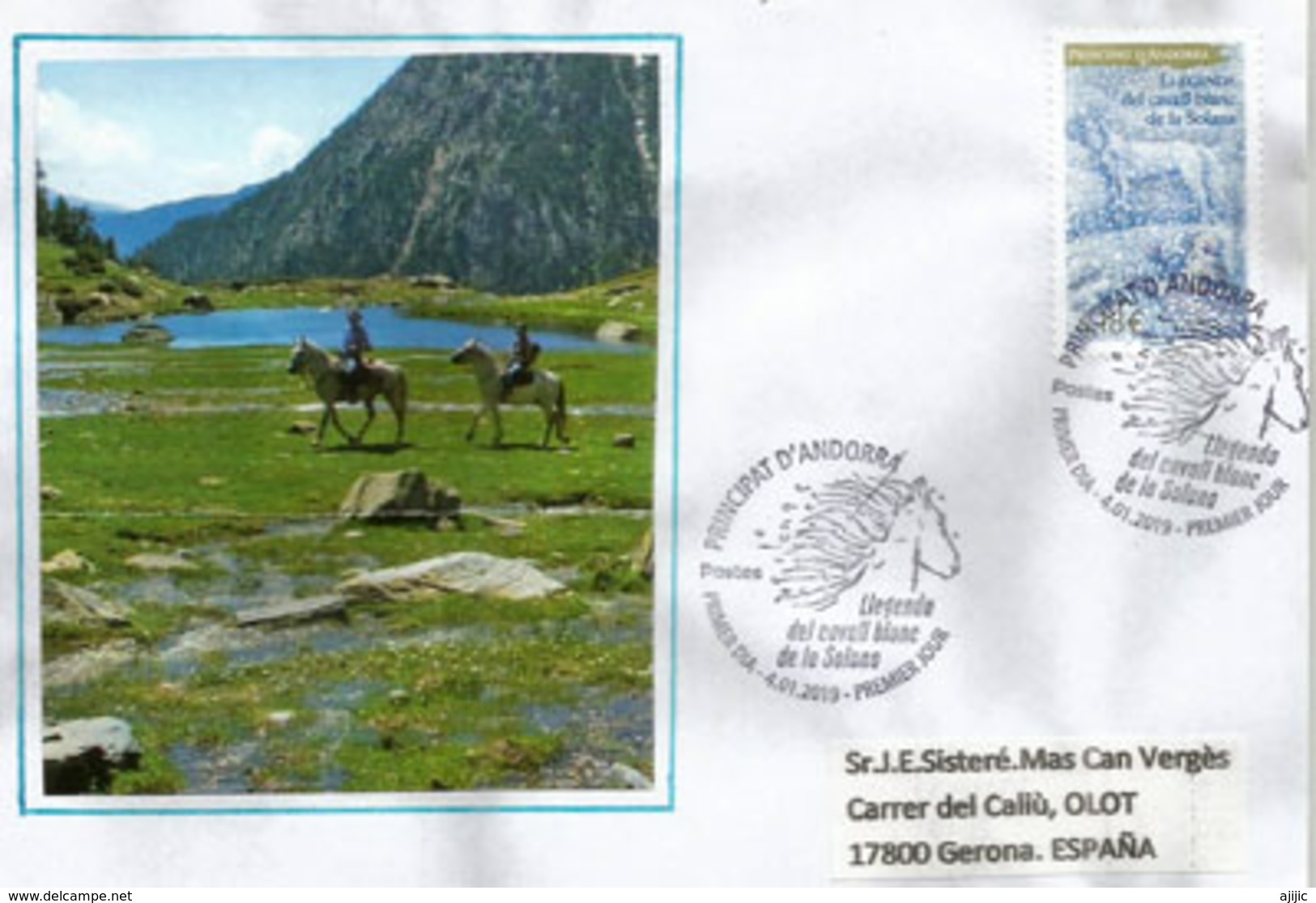 ANDORRA. Légende Du Cheval Blanc De La Solana,  FDC 2019, Timbre HAUTE FACIALE - Paarden