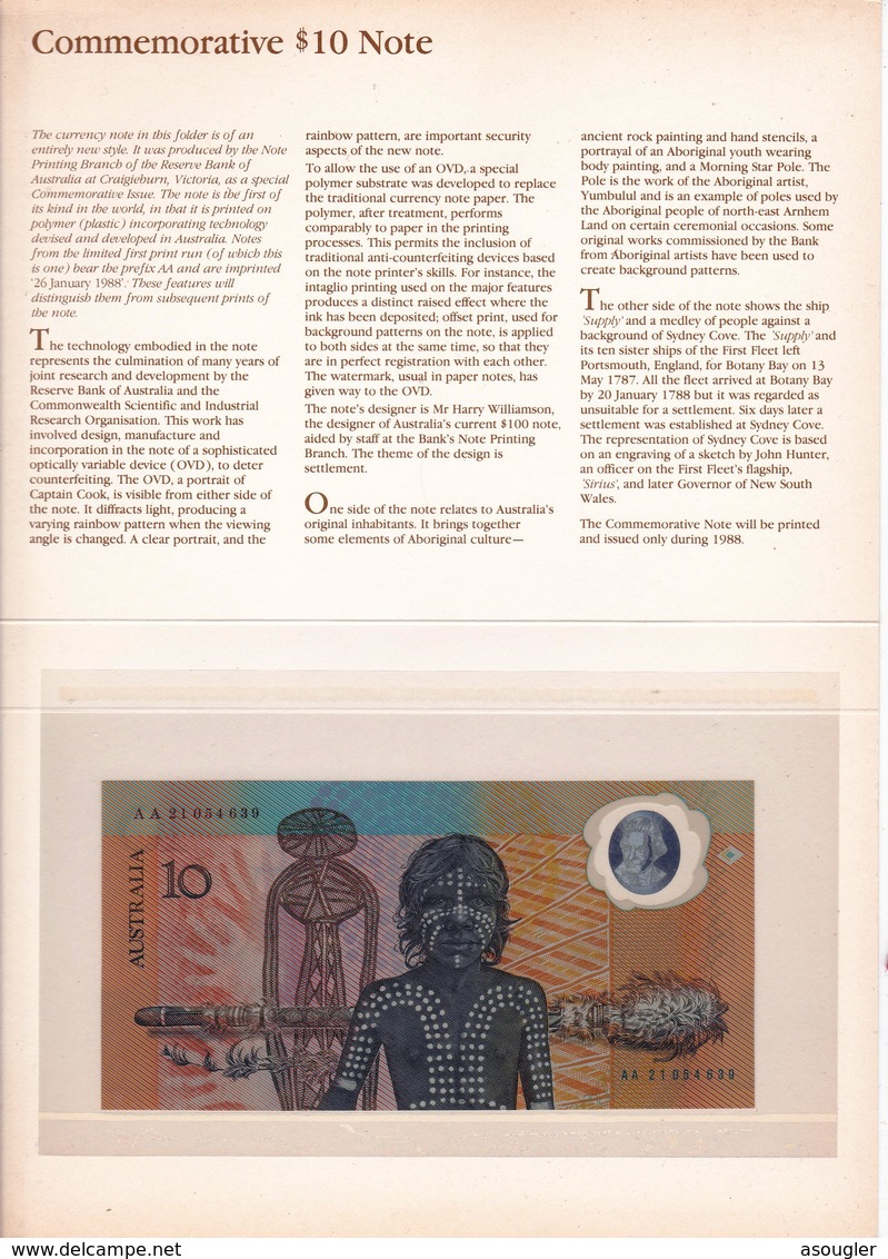 AUSTRALIA 10 DOLLARS ND 1988 UNC OFFICIAL FOLDER COMMEMORATIVE ISSUE P-49a "free Shipping Via Registered Air Mail" - 1988 (10$ Polymer)