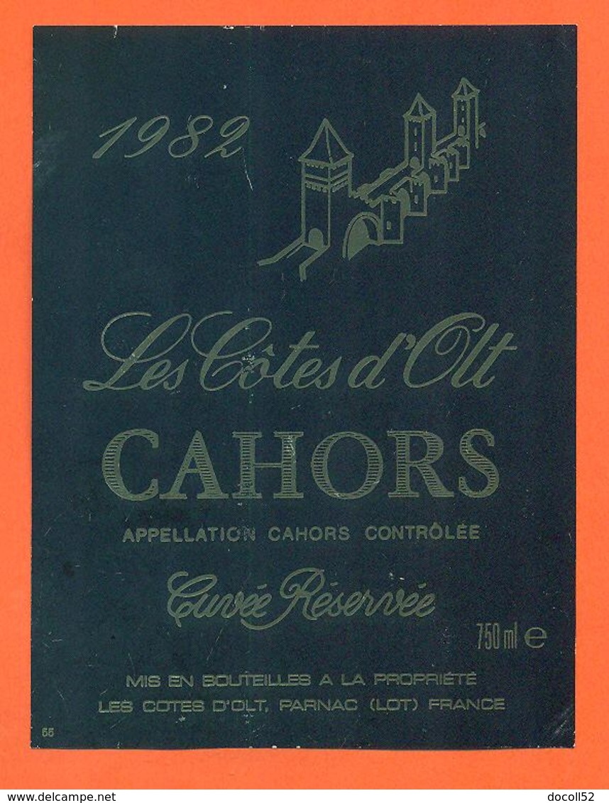 étiquette De Vin De Cahors Les Cotes D'olt 1982 à Parnac - 75 Cl - Cahors