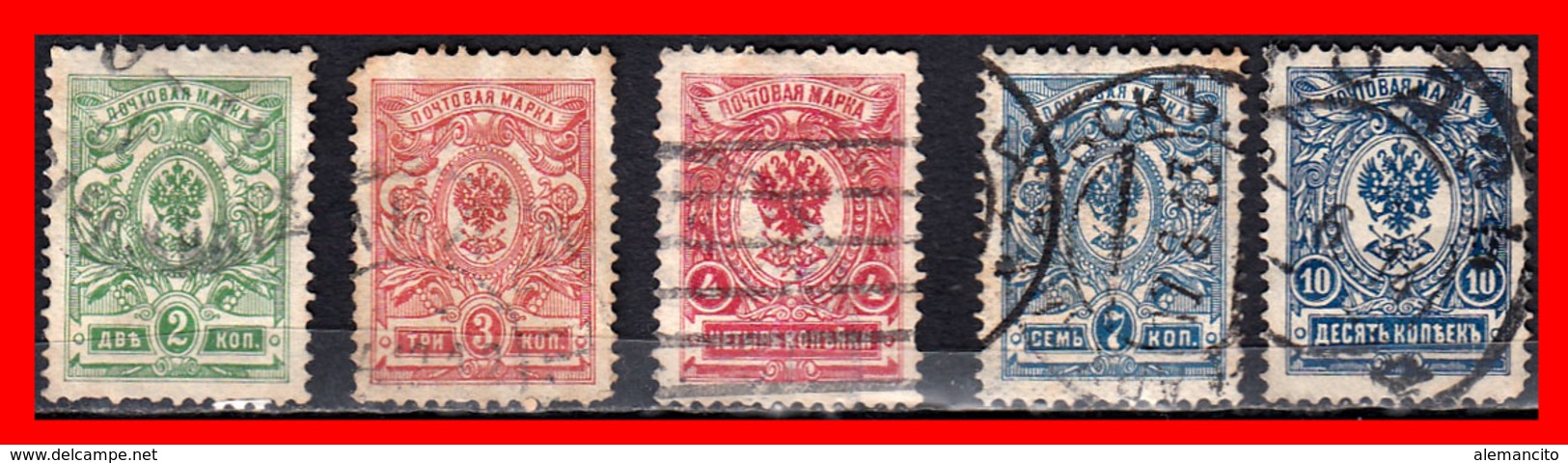 RUSSIA – U.R.S.S.-  5 SELL0S AÑO 1908-1912  ESCUDO NACIONAL. - Used Stamps