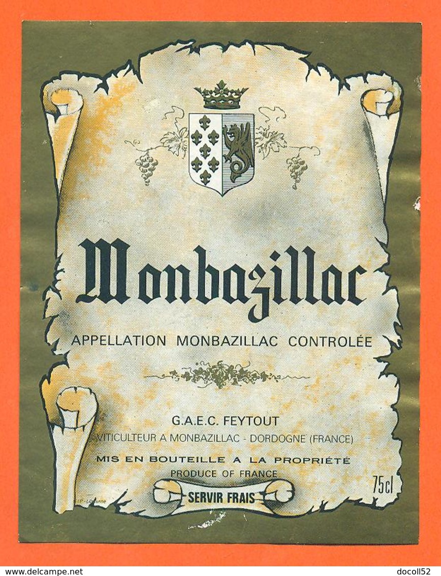 étiquette De Vin De Monbazillac GAEC Feytout à Monbazillac - 75 Cl - Monbazillac