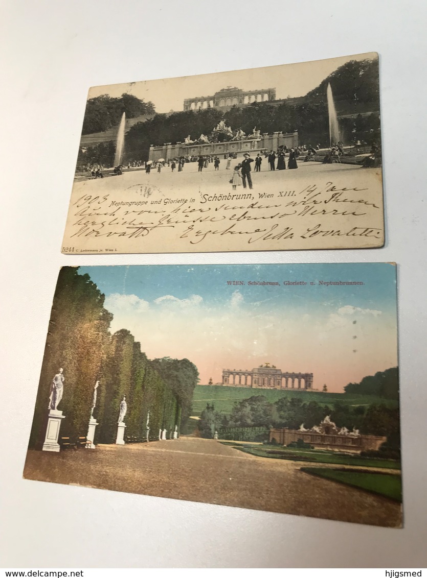 Austria Österreich Wien Vienna XIII 2 Stk Schönbrunn Palace Neptun Gloriette 0128b Post Card Postkarte POSTCARD - Altri & Non Classificati