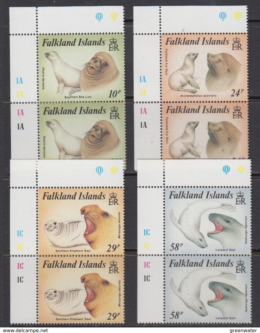 Falkland Islands 1987 Seals 4v (pair, Corners)** Mnh (41721A) - Falklandeilanden