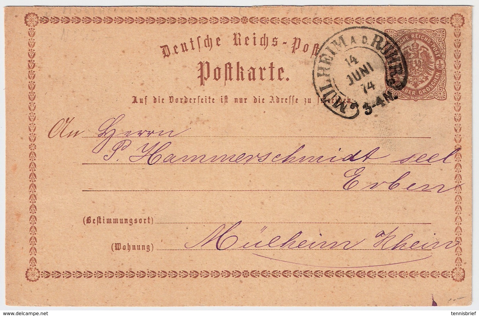 1874, Hufeisen " Mühlheim A. D. Ruhr " Sehr Klar ! , #a1821 - Briefe U. Dokumente