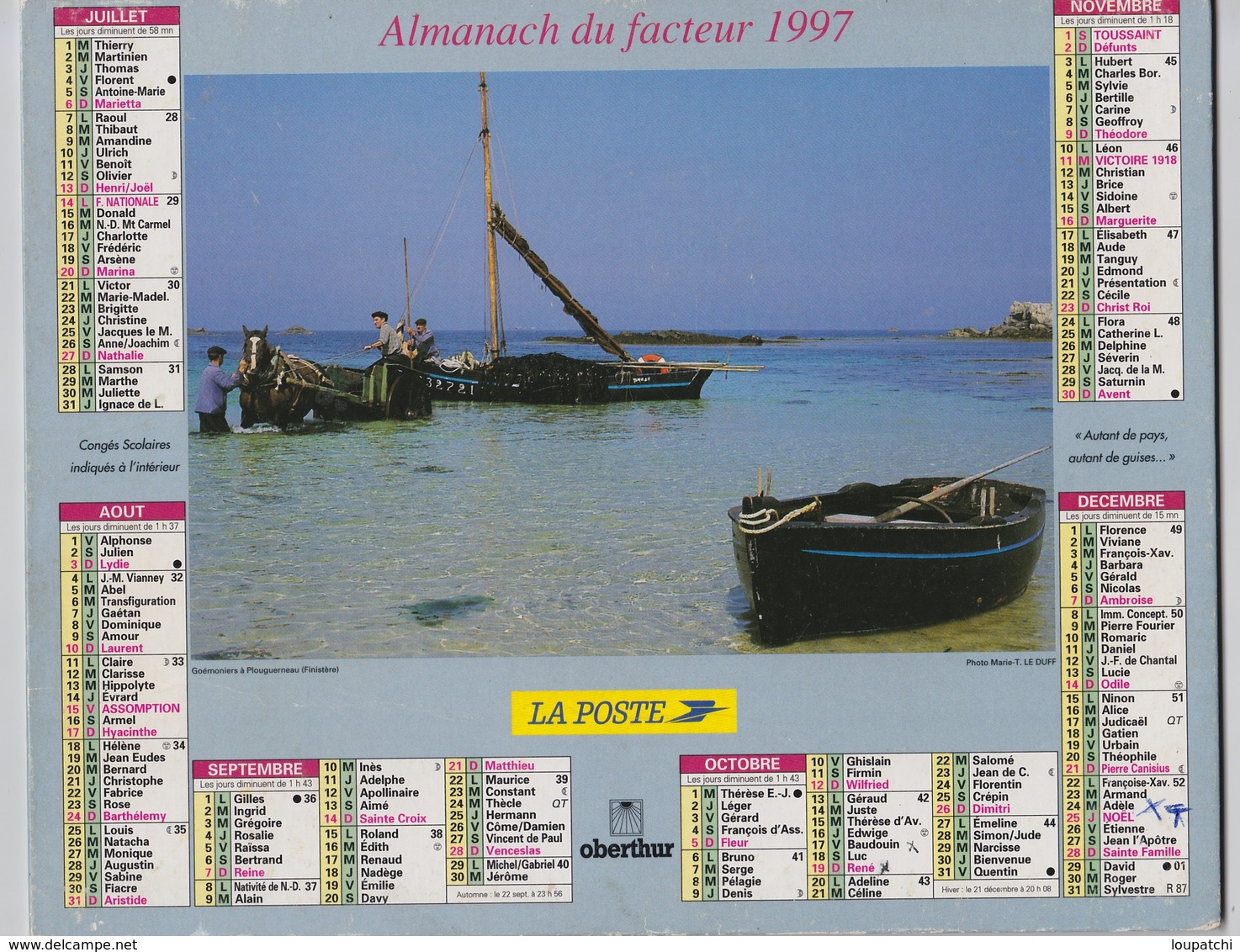 CALENDRIER ALMANACH DES PTT 1997 ST JEAN DE LUZ GOEMONIERS A PLOUGUERNEAU - Grand Format : 1991-00