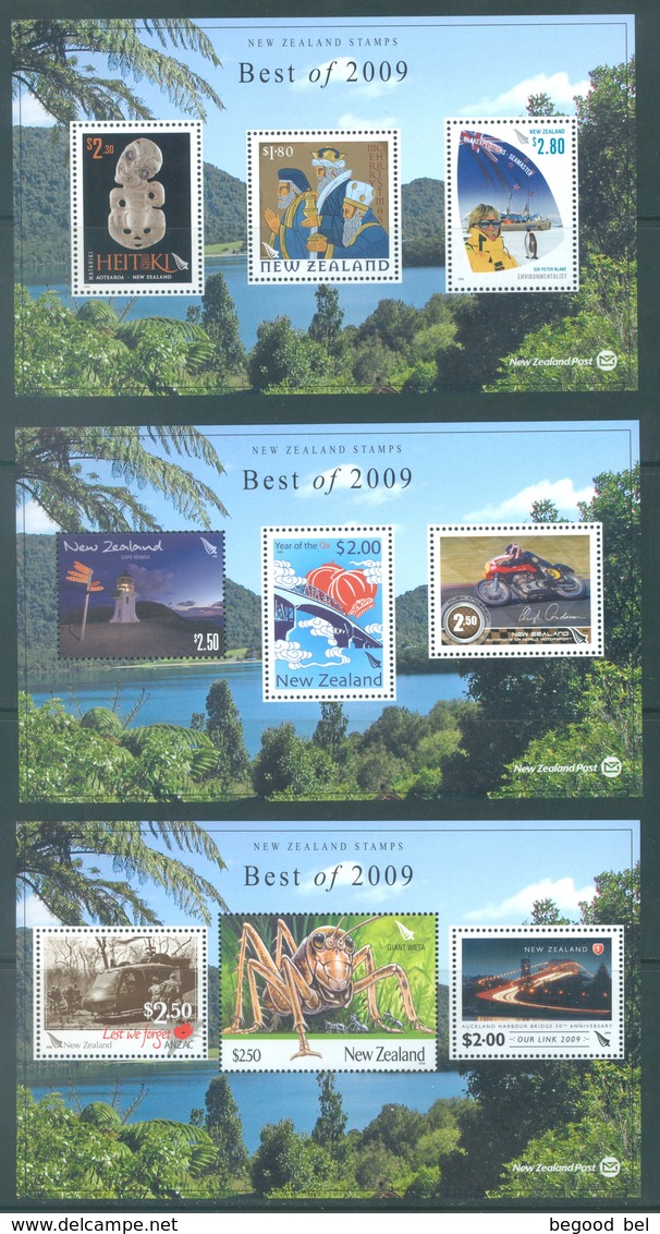 NEW ZEALAND - 2010 - MNH/** - BEST OF 2009 - Mi  3 MINISHEETS -  Lot 18936 - PLEASE SEE DESCRIPTION - Blokken & Velletjes