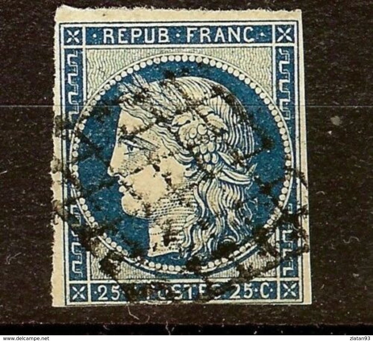 SUPERBE CERES N°4a 25c Bleu Foncé Oblitéré GRILLE 1849 Cote 70 Euro PAS D'AMINCI - 1849-1850 Ceres