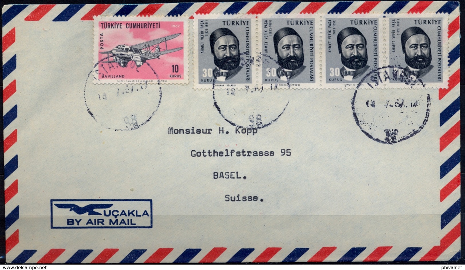 1967 , TURQUIA , SOBRE CIRCULADO ENTRE ESTAMBUL Y BASILEA - Cartas & Documentos