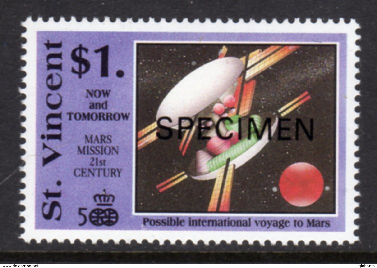 ST VINCENT - 1991 COLUMBUS ANNIVERSARY $1 SPACE STAMP O/P SPECIMEN FINE MNH ** SG1681 - St.Vincent (1979-...)