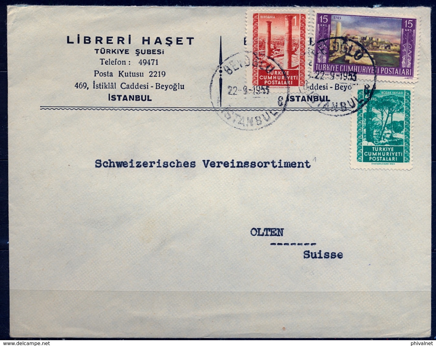 1953 , TURQUIA , SOBRE CIRCULADO , ESTAMBUL - OLTEN - Cartas & Documentos