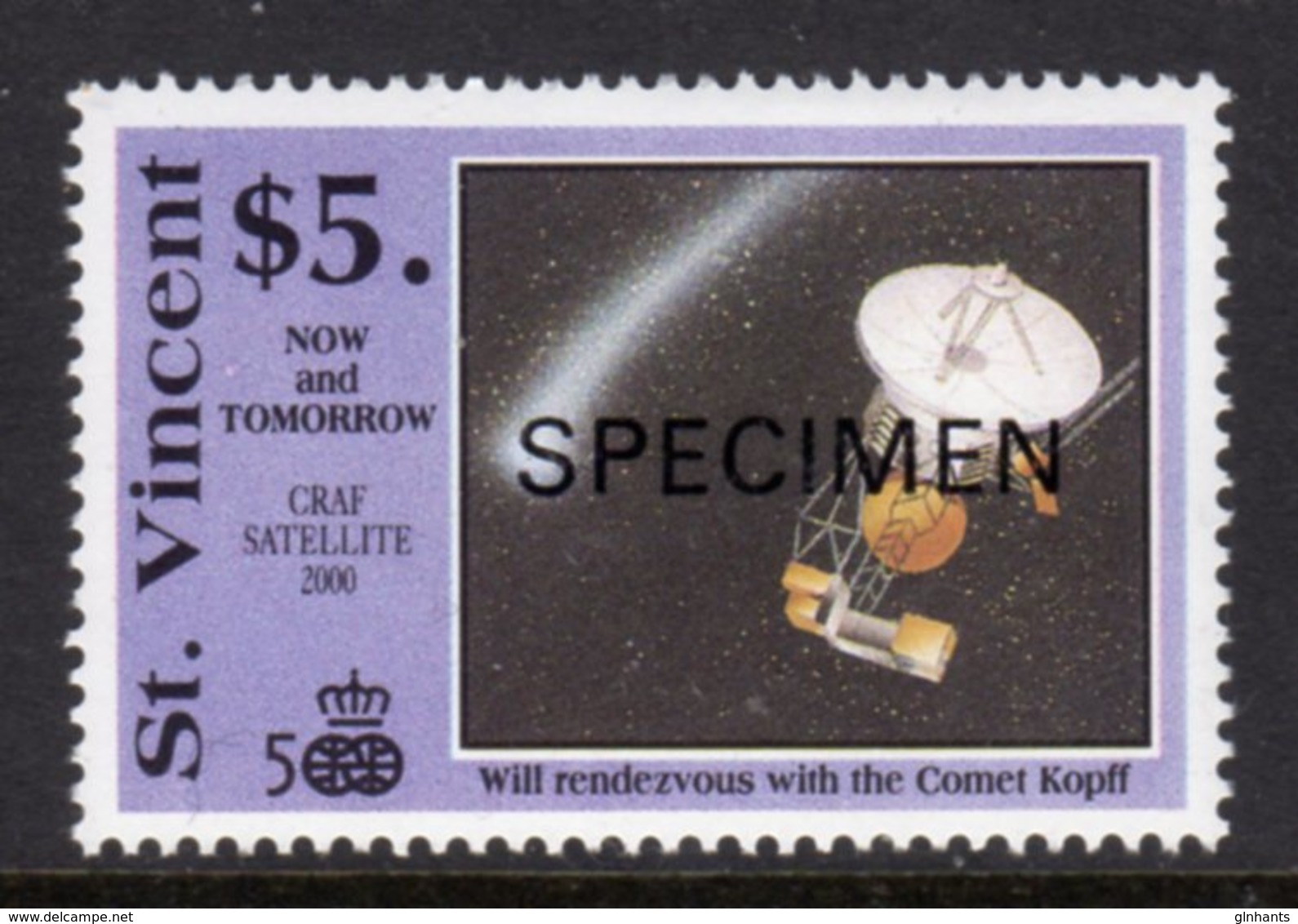 ST VINCENT - 1991 COLUMBUS ANNIVERSARY $5 SPACE STAMP O/P SPECIMEN FINE MNH ** SG1684 - St.Vincent (1979-...)