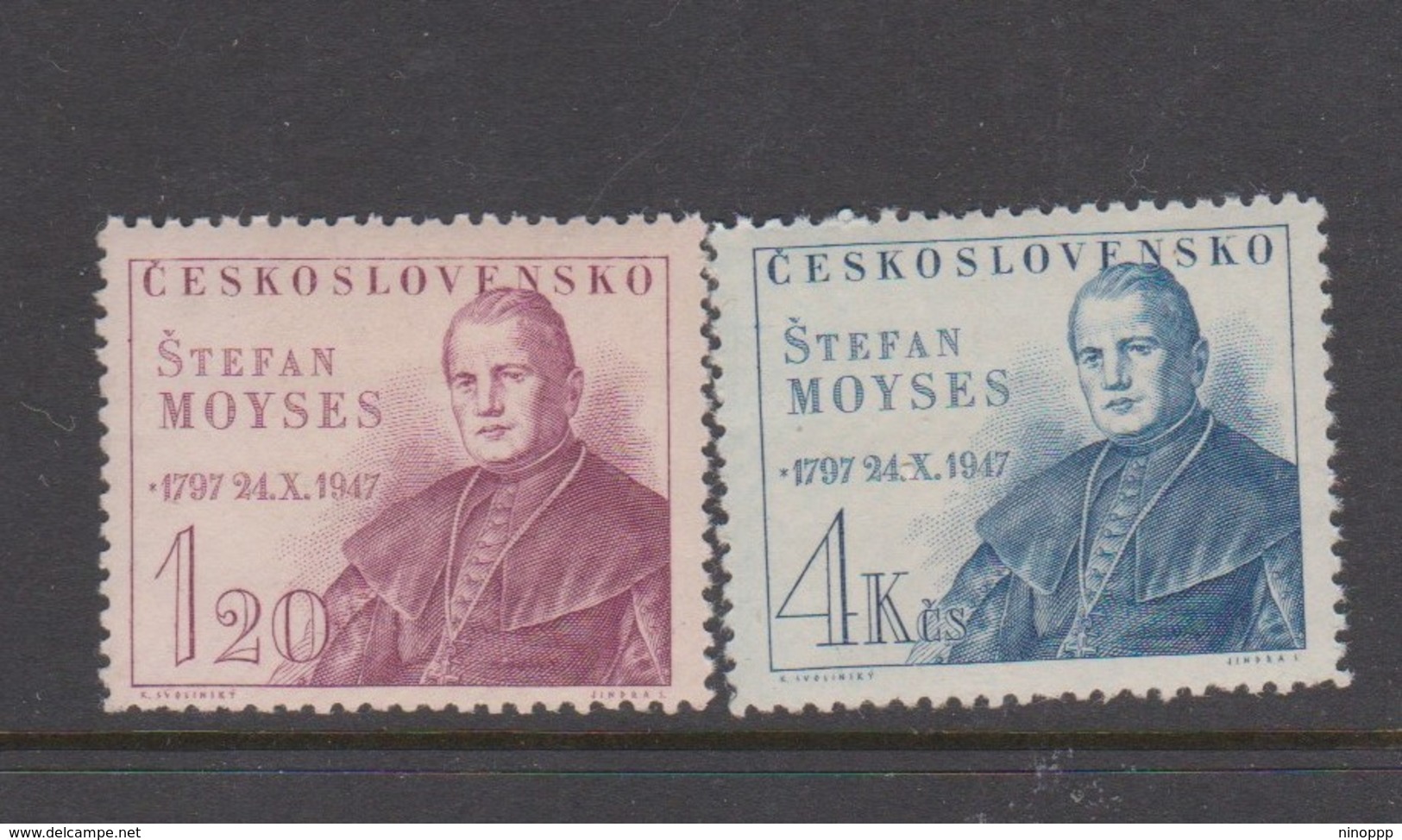 Czechoslovakia Scott 336-337 1947 Stefan Moyses, Mint Never Hinged - Unused Stamps