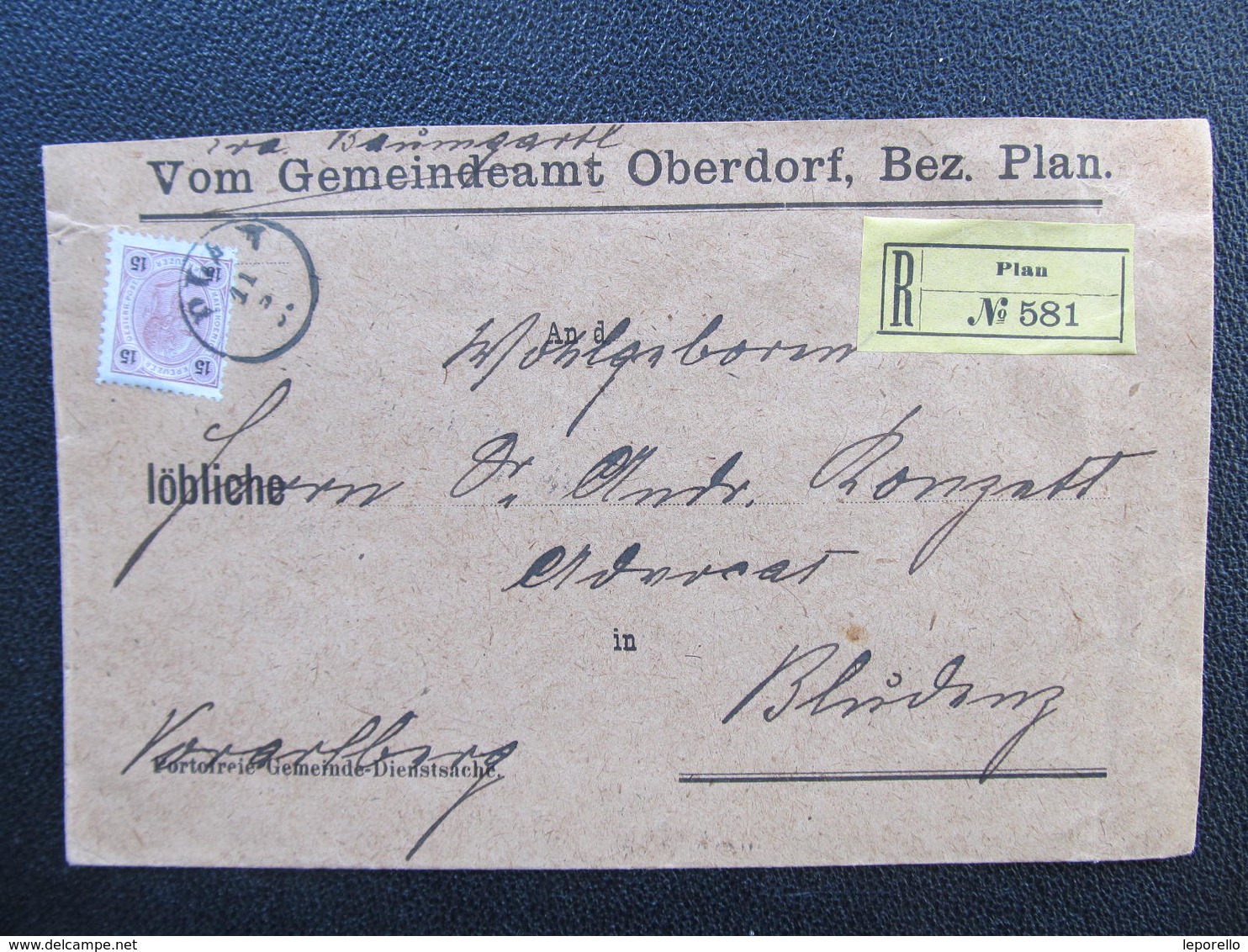 R-BRIEF Oberdorf B. Plan - Bludenz 15Kr EF 1897 ///  D*36369 - Briefe U. Dokumente