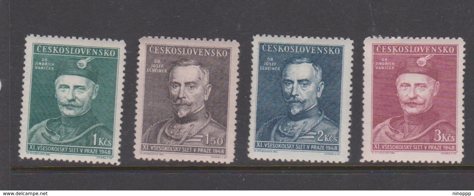 Czechoslovakia Scott 351-354 1948 11th Sokol Congress, Mint Hinged - Unused Stamps