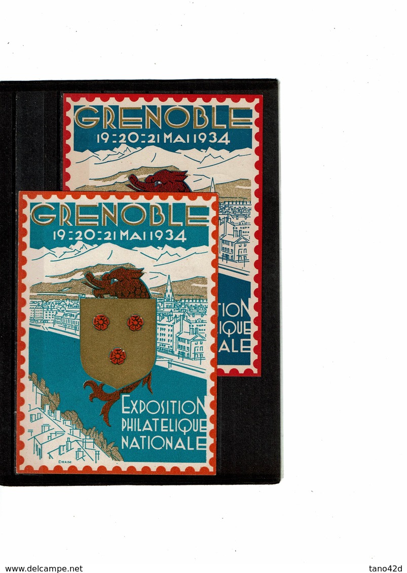 FRANCE - EP CP SEMEUSE CAMEE 20c TSC EXPO. PHIL. GRENOBLE 1934 SERIE DE 4 OBL. DE L'EXPOSITION AVEC ENVELOPPE - Cartes Postales Types Et TSC (avant 1995)