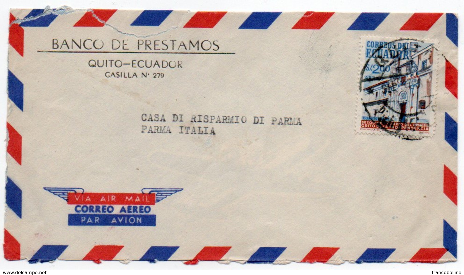 ECUADOR - AIR MAIL COVER TO ITALY / BANCO DE PRESTAMOS-QUITO / BANK - Ecuador